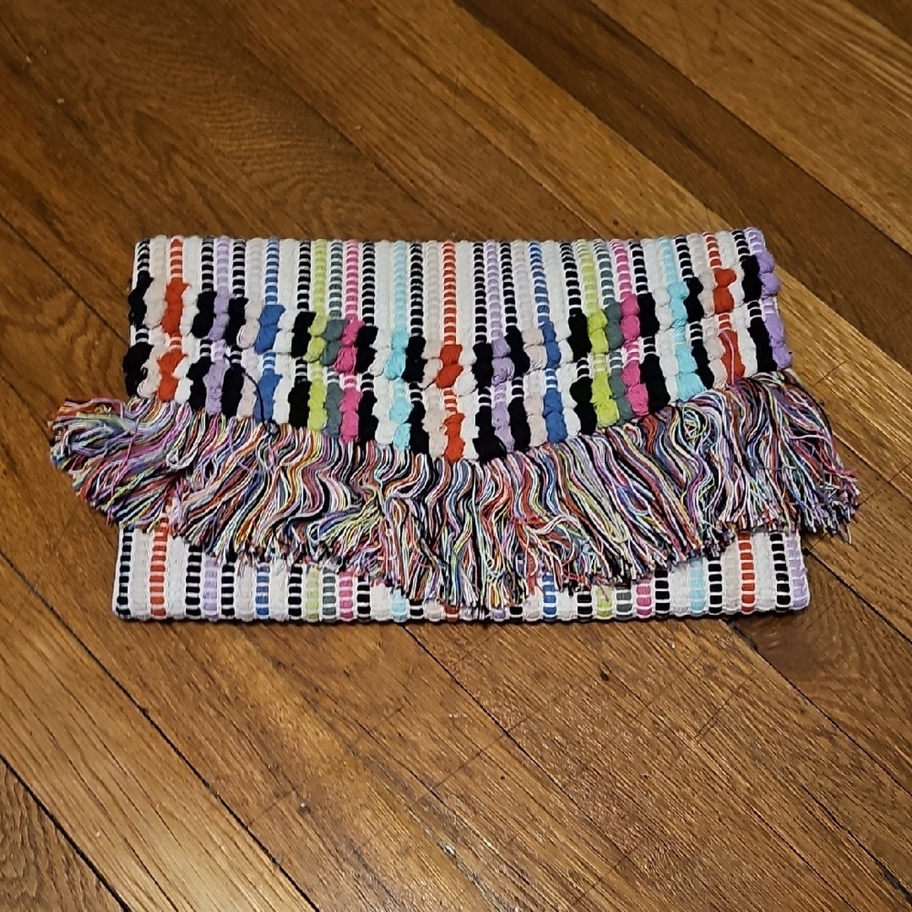 Stella & Dot Red and Pink Fringe Clutch